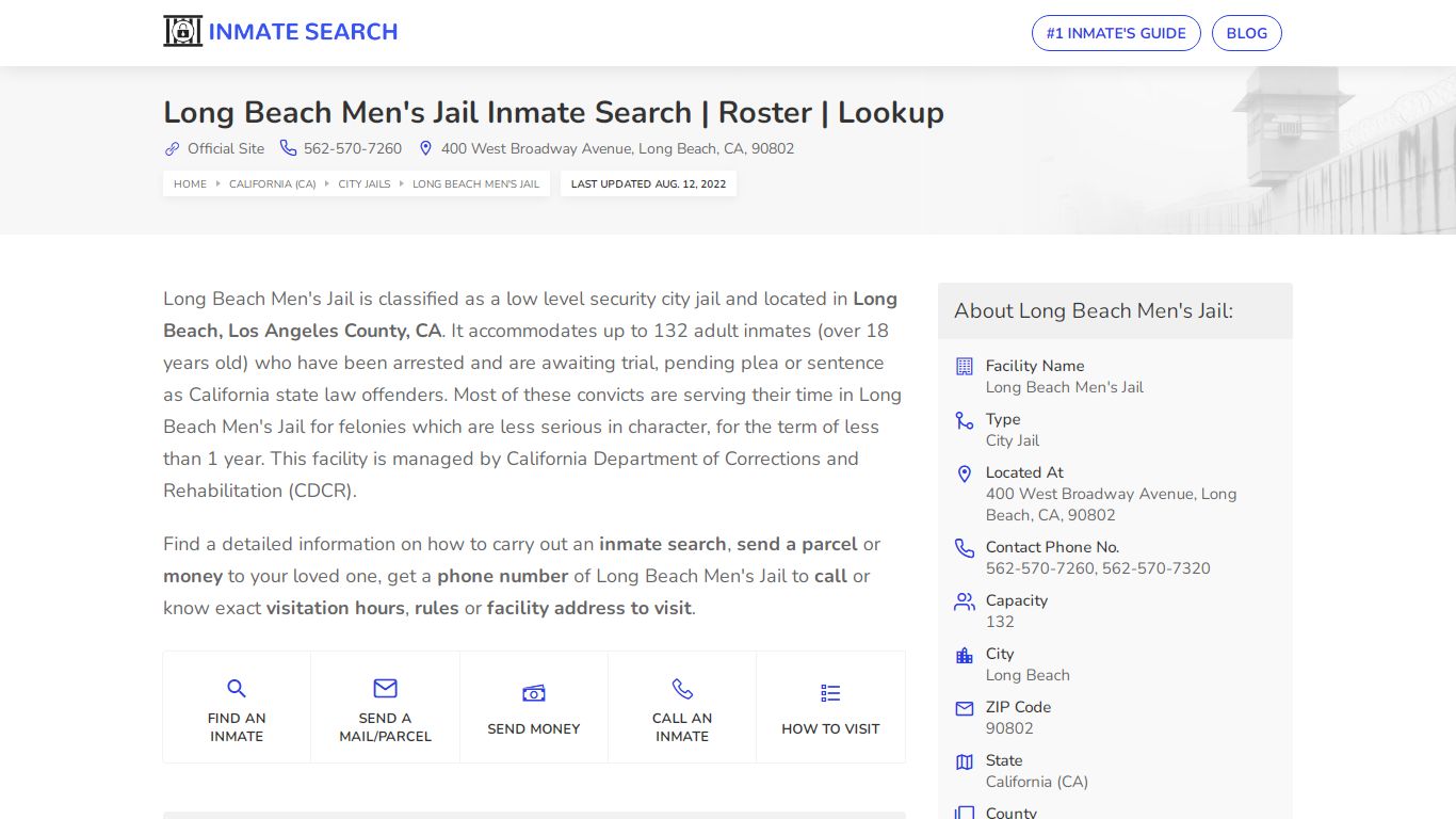 Long Beach Men's Jail Inmate Search | Roster | Lookup